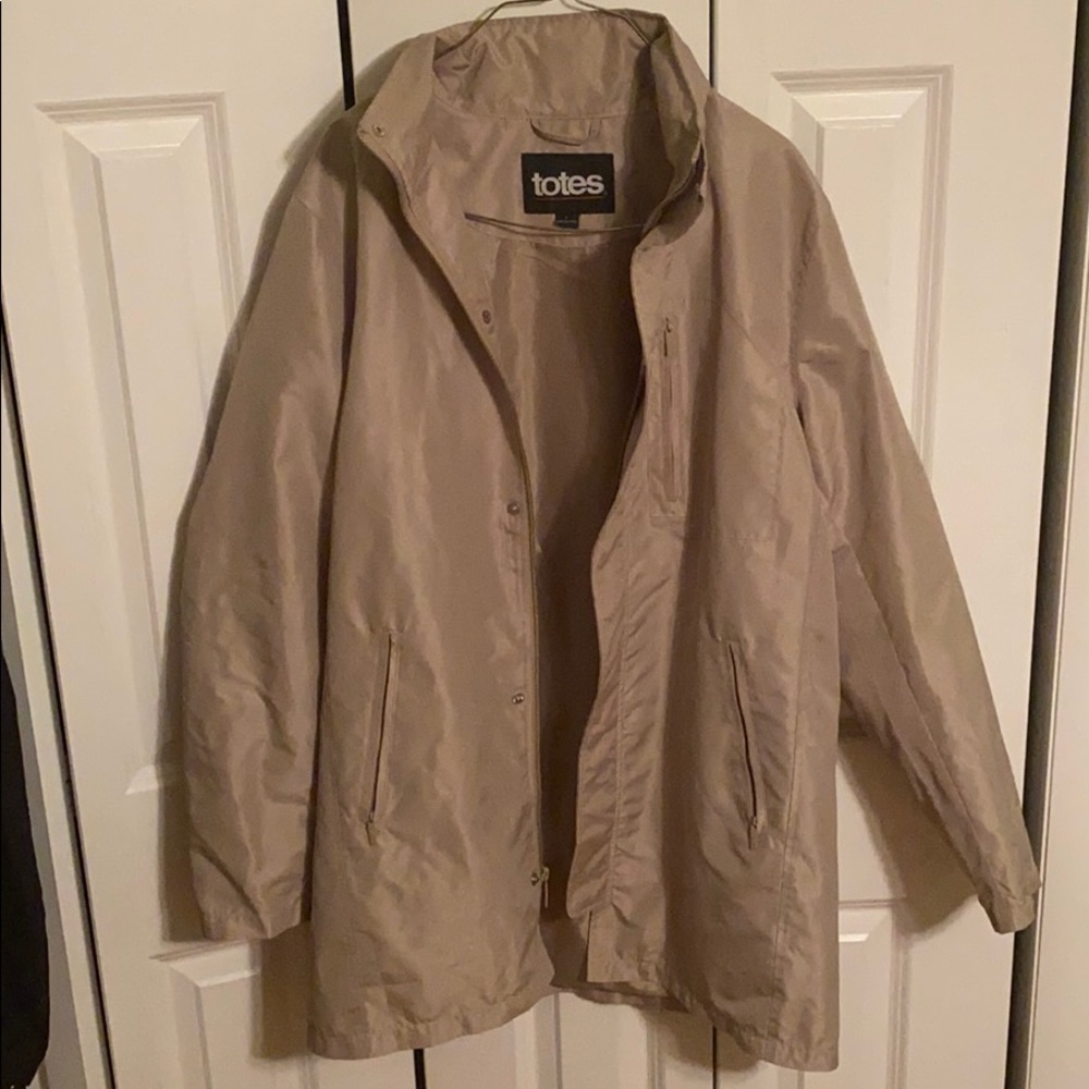 light brown/tan rain coat